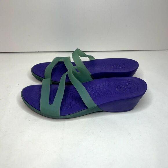 Crocs Purple Green Slip On Sandals Strappy Comfy Durable Womens - Picture 3 of 10